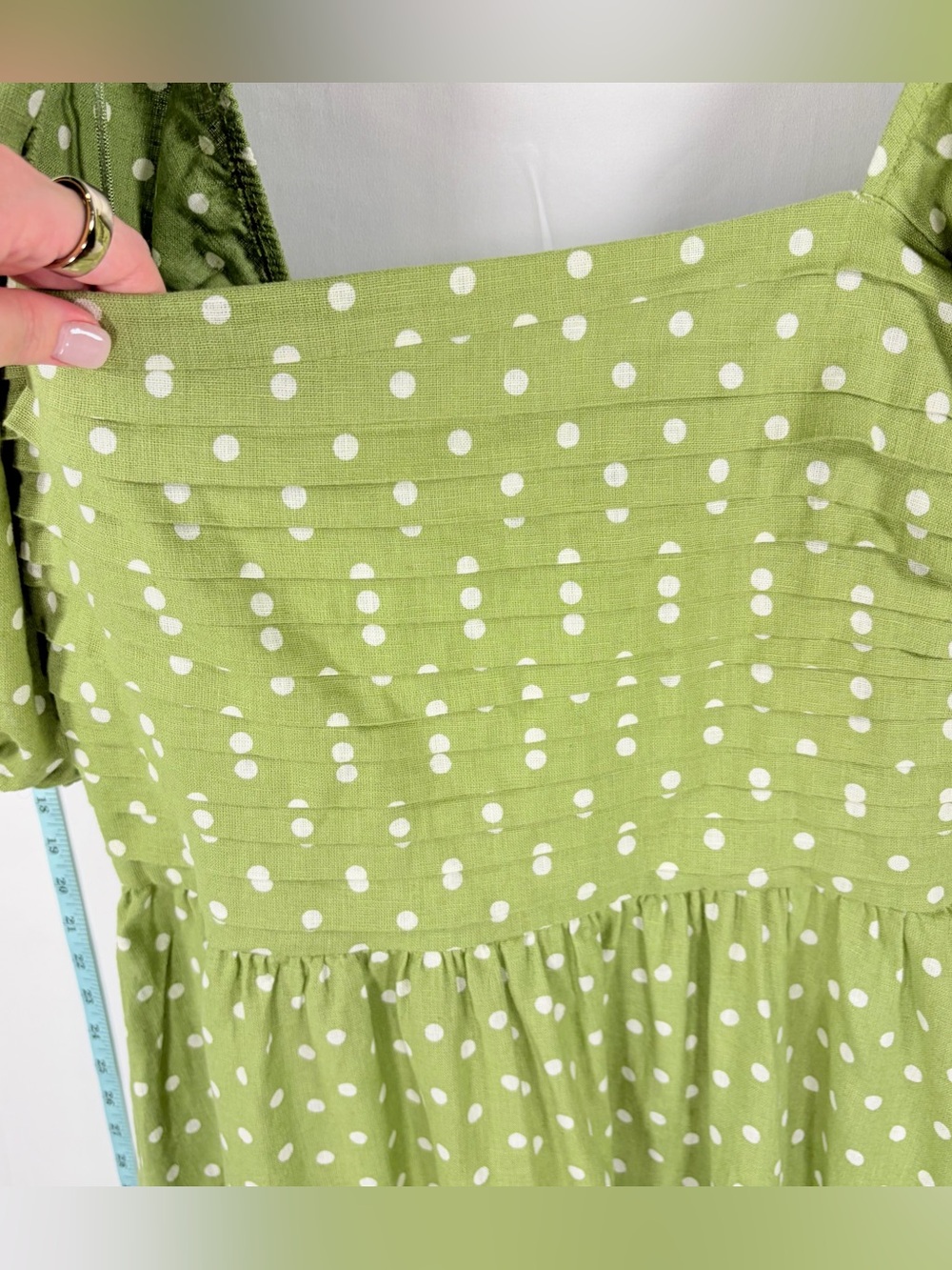 Abercrombie & Fitch Green Polka Dot Puff-Sleeve Midi Dress - Picture 3 of 14